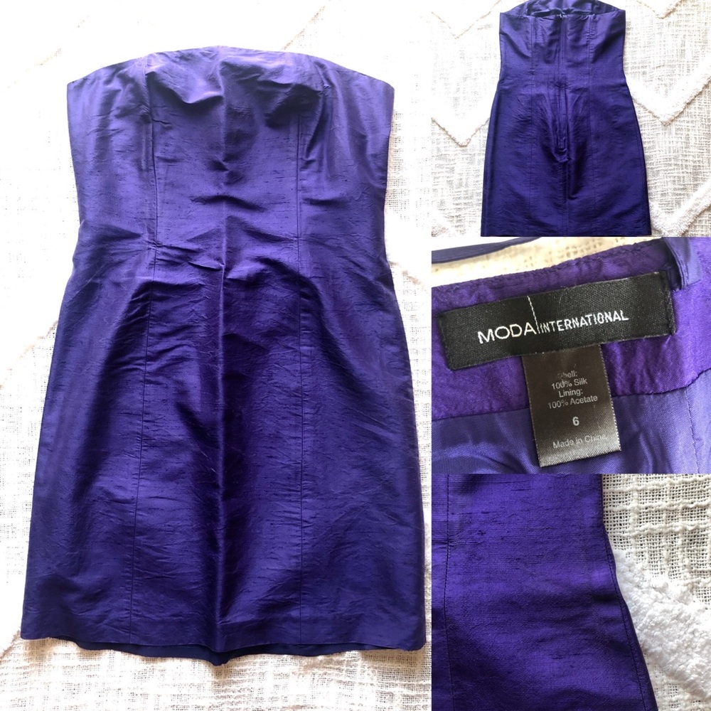 Strapless silk dress, amethyst purple.